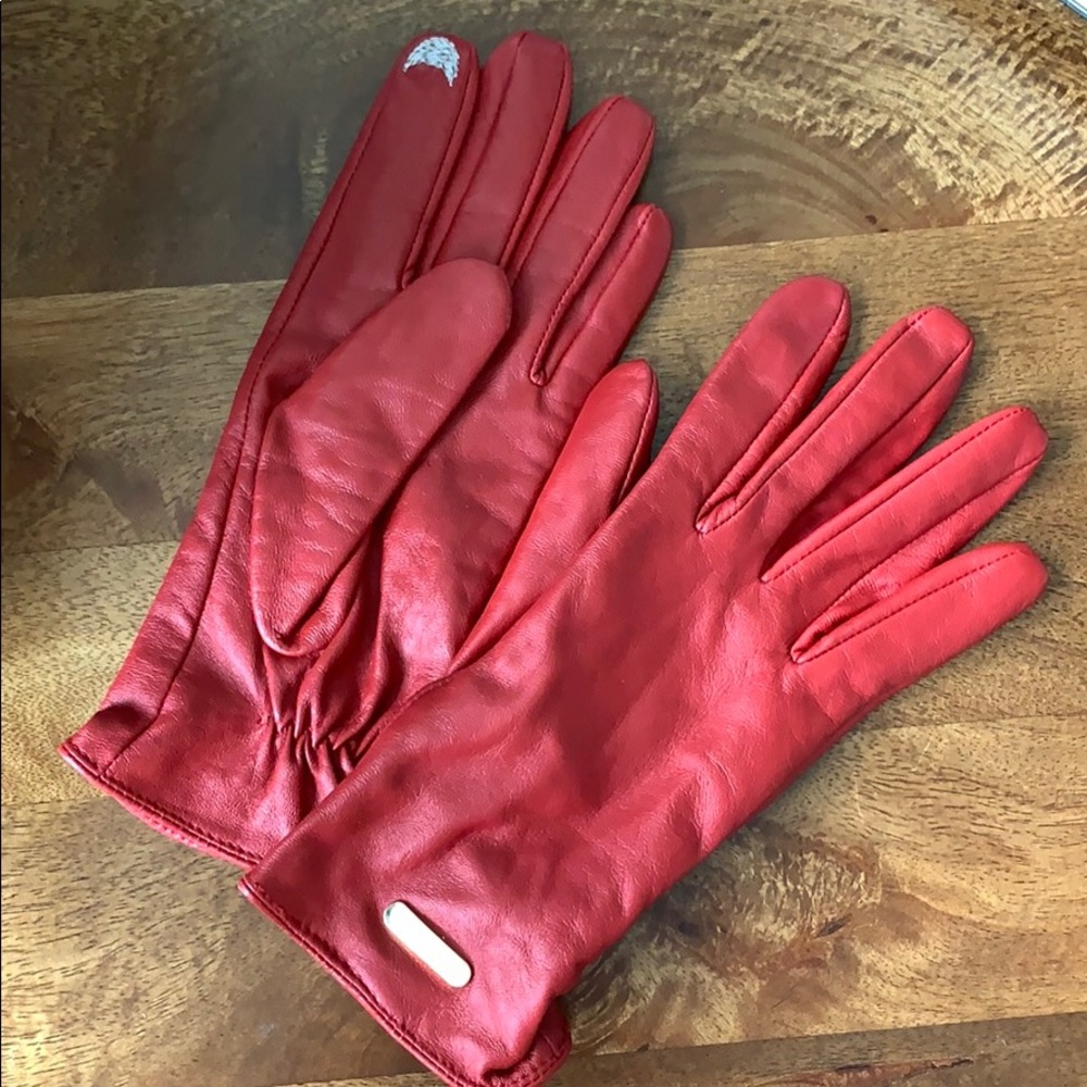 Calvin Klein Red Leather Gloves Small